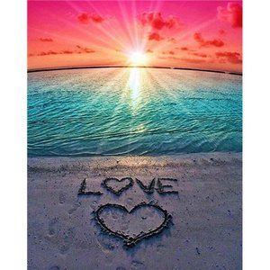 DIY 5D Diamond Painting Beach by Number Kits, Sunset Love Diamond Art Kit Paint